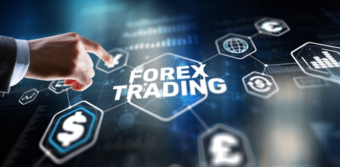 Businessman touching finger on the virtual screen and selecting Forex Trading