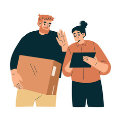 Logistics Service Man and Woman Worker Character Vector Illustration