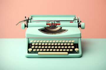 Vintage typewriter in turquoise and pink color