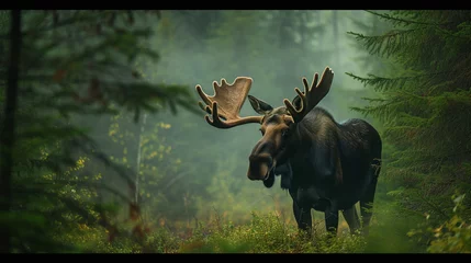 Papier Peint photo Orignal Portrait of moose in the forest