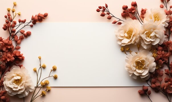 White blank greeting card on the background with flowers, love letter
