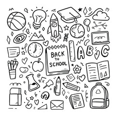 Back to school doodle on white background. school supplies element. vector illustration.