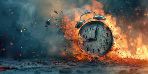 Time flies concept, clock burning, time running out