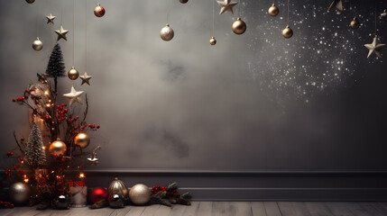 Christmas decorations fir tree and glass balls, generative ai - 722346737