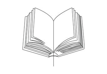 Opened book in continuous line drawing. Education study and knowledge library concept in simple linear style
