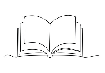 Opened book in continuous line drawing. Education study and knowledge library concept in simple linear style
