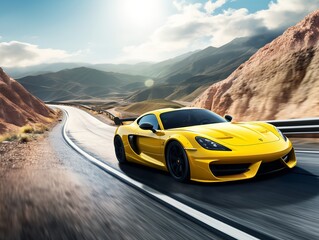 Naklejka premium Sleek Sports Car Racing on Urban Streets - AI Generated
