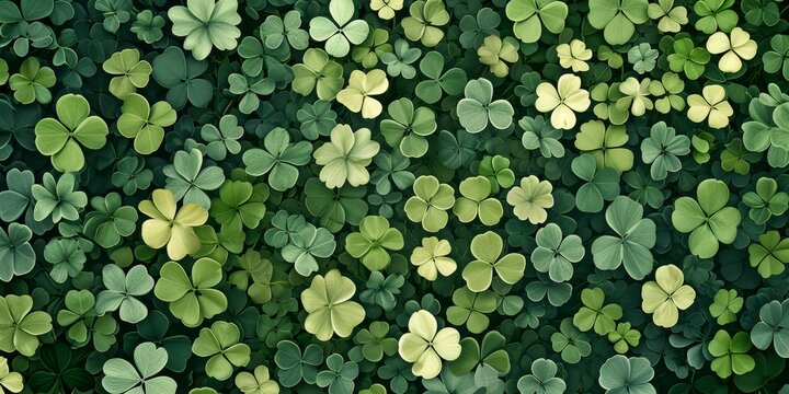 An abstract texture with stylized images of clover in various shades of green
