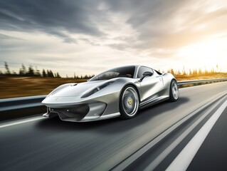 Obraz premium Sleek Sports Car Racing on Urban Streets - AI Generated