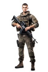 Fototapeta premium Armed Soldier Ready for Action, AI Generated