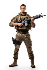 Fototapeta premium Armed Soldier Ready for Action, AI Generated