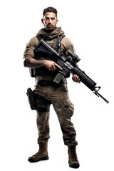 Fototapeta premium Armed Soldier Ready for Action, AI Generated