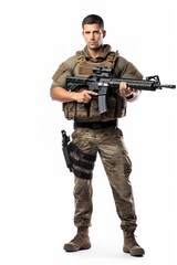 Fototapeta premium Armed Soldier Ready for Action, AI Generated
