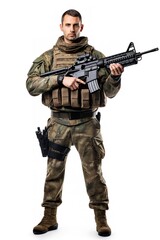 Fototapeta premium Armed Soldier Ready for Action, AI Generated
