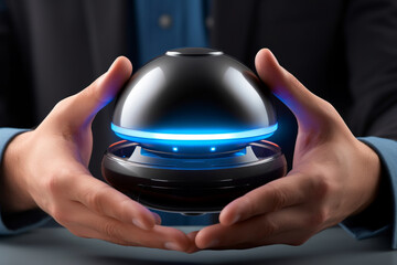 Futuristic Spherical Device Held in Hands.