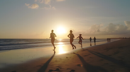"Beachside Play: Family Fun with a Sunset Volleyball Game" AI-Generative