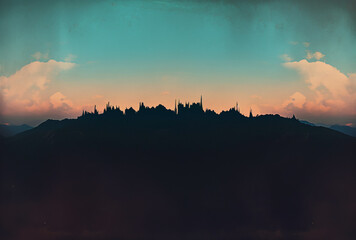 An enigmatic silhouette of a castle perched on a hill, the scene bathed in the dusky hues of twilight.

