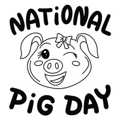World Pig Day holiday inscription. Handwriting lettering text banner World Pig Day square composition. Hand drawn vector art