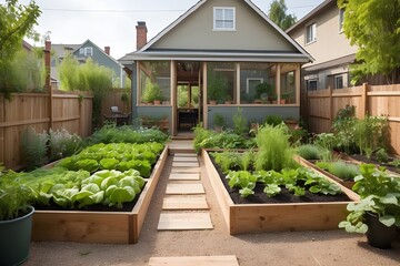 Fototapeta na wymiar Nurturing Sustainable Living. Home Gardens Promoting Eco-Friendly Food Growth