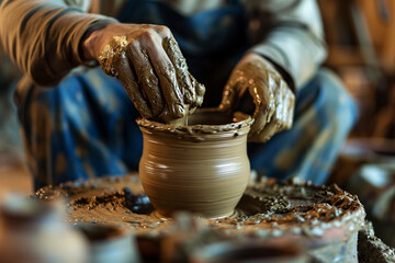 a person making a clay pot - obrazy, fototapety, plakaty