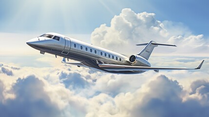 Executive Private Jet Soaring High in the Blue Sky - AI Generated