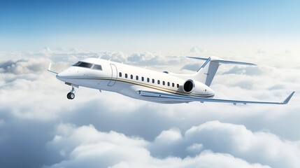 Obraz premium Executive Private Jet Soaring High in the Blue Sky - AI Generated