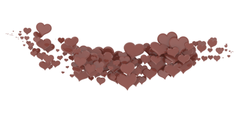 colorful flying hearts on a blue background. 3d