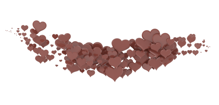 colorful flying hearts on a blue background. 3d