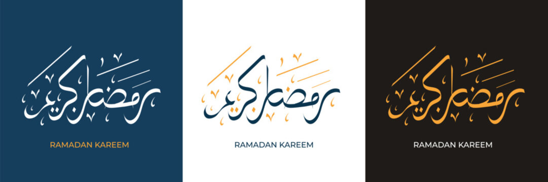 Islamic greeting card set template with ramadan kareem calligraphy. poster. flyer. holidays