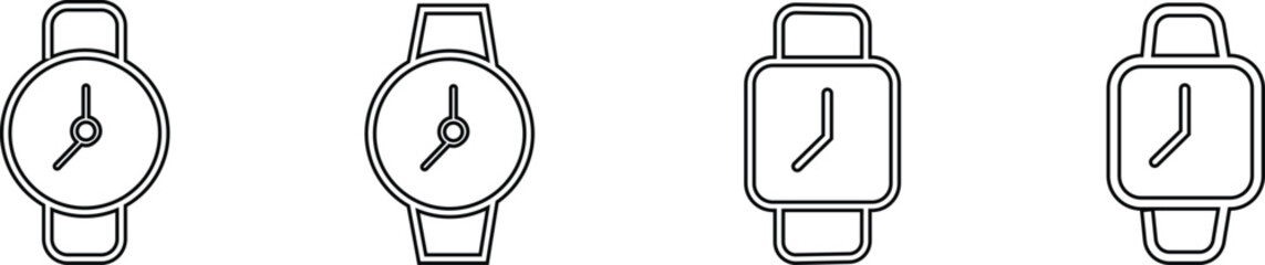 Wristwatch line icon set. Smartwatch icon. Hand watch symbol. Wristwatch line vector. Smart watch. Editable stroke. Stock vector, Isolated outline icon wristwatch. watch vintage luxury design vector.