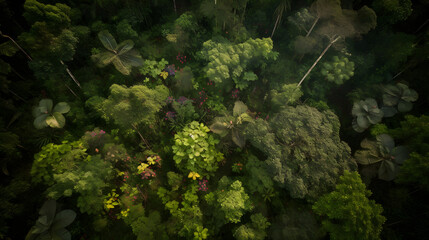 Tropical Canopy Richness: Aerial View of a Lush Rainforest AI-Generative - obrazy, fototapety, plakaty