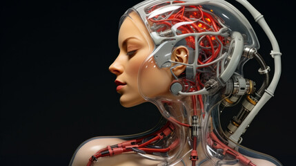 Conceptual Portrait of a Cyber Female with Exposed Brain.