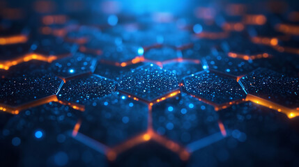 Fototapeta premium Abstract Glowing Blue Technology Hexagon Pattern Macro Background with Digital Design and Electronic Components