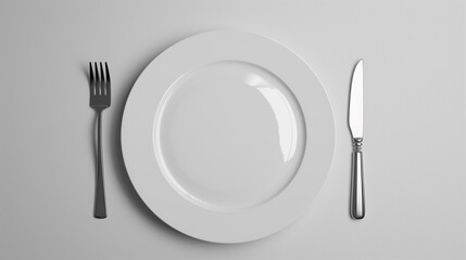 Clean White Plate, Fork and Spoon.