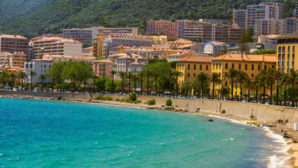 Ajaccio public beach, summer landscape of Corsica