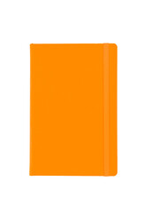 Textured closed orange blank paper notebook planner isolated on transparent png background. Design...