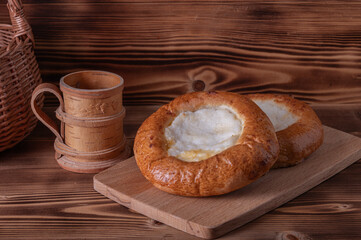 Cheesecake with cottage cheese. Traditional pastry of Russian and Ukrainian cuisine Vatrushka.