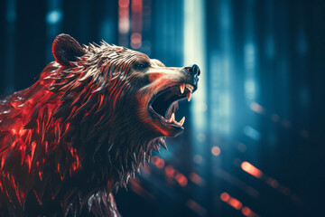 roaring bear on chart background, stock market, cryptocurrency. Concept financial investment
