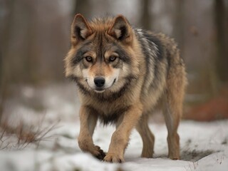 gray wolf in snow in winter 