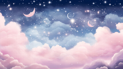 background with clouds and stars A celestial design featuring a night sky filled