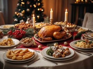 Obraz na płótnie Canvas christmas table setting with decorations