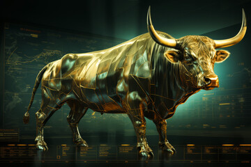 gold bull on chart background for business concept. Graph Stock Trading, crypto currency