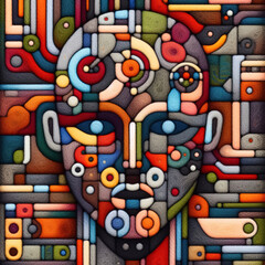 Obraz premium felt art patchwork, Abstract digital cyborg face. Artificial intelligence concept