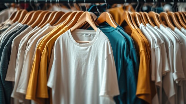 A collections of casual wear, simple t-shirts and shorts. Generative AI.