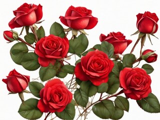 artificial bunches of red roses with green leaf