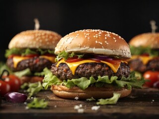 Delicious burger with meat cutlets,