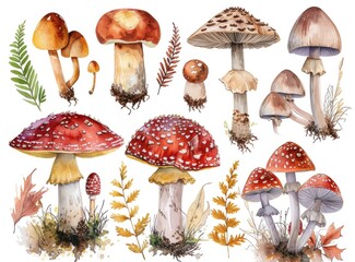 set of mushrooms isolated on white Background