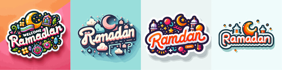 islamic ramadan sticker illustration template collection vector