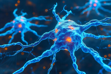 illuminated representation of neurons and synapses, which are the basic units of the brain. The image can be used for various purposes related to neuroscience, artificial intelligence, or medical