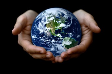 Human Hands Holding Planet Earth
